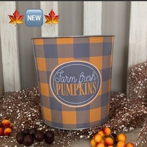 Farm Fresh Pumpkins Plaid Bucket Fall Decorative Tin Bucket-Planter 🍃🆕🍃